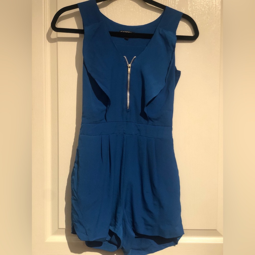 Express Sleeveless Blue Romper with Zipper